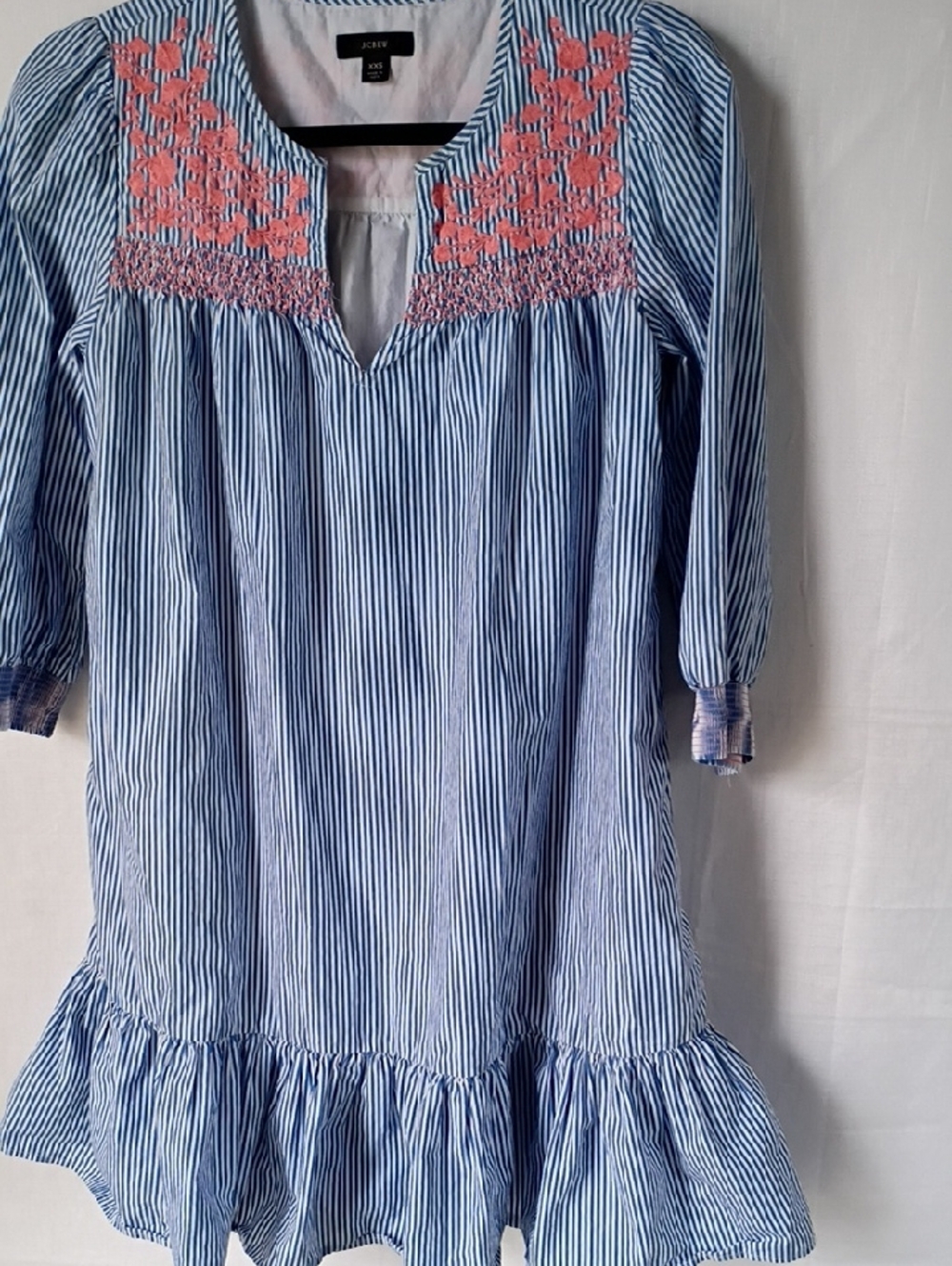J. Crew Women's Leda Embroidery Popover Dress Size XXS Stripe 100 Cotton - Picture 4 of 11
